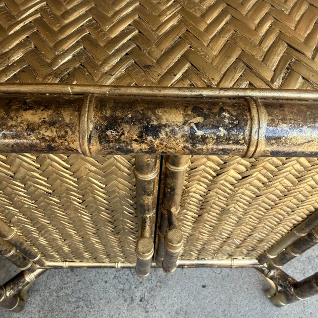 1970’s Faux Tortoiseshell Bamboo Herringbone Rattan Cabinet - Newly Painted For Sale - Image 9 of 12