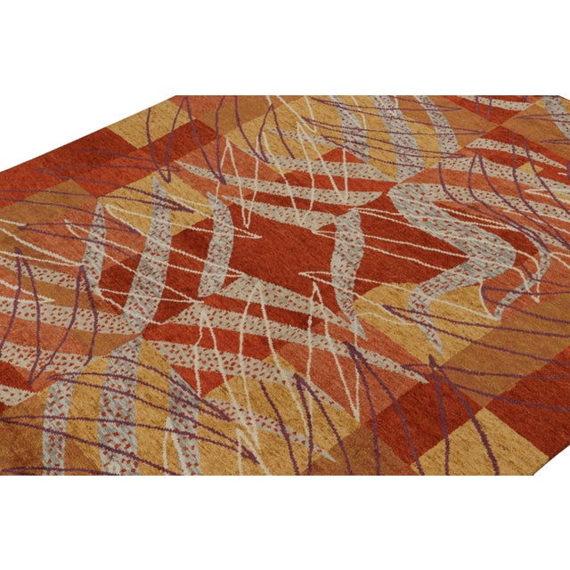 Rug & Kilim Rug & Kilim’s Scandinavian Style Rug in Red, Gold and Gray Geometric Patterns For Sale - Image 4 of 7