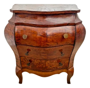 Vintage Petite Venetian Bombe Commode Small Chest of Drawers Burled Walnut