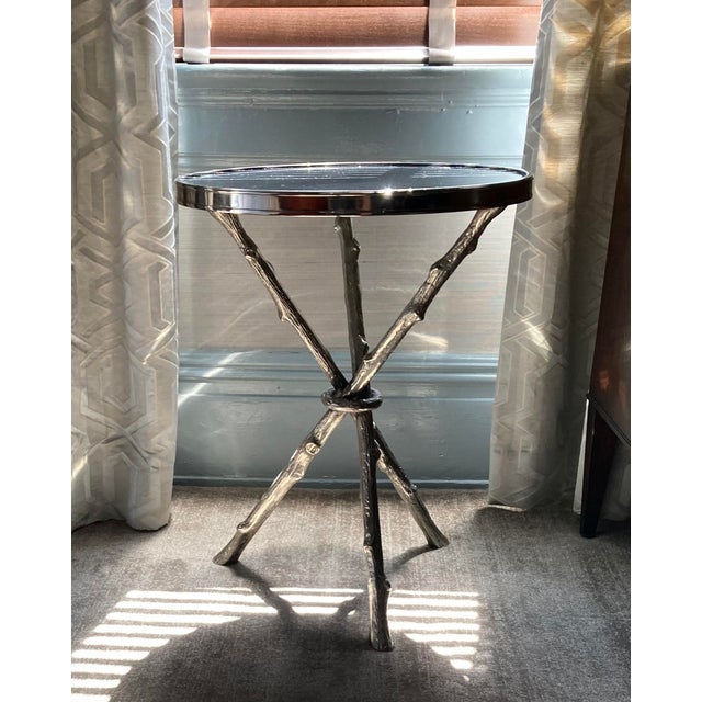 Chrome Global Views Silver Twig Side Table With Black Granite Top For Sale - Image 8 of 18