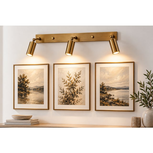 Handcrafted Brass 3-Light Adjustable Vanity Sconce, Cylinder Wall Light for Bathroom & Mirror For Sale - Image 9 of 10