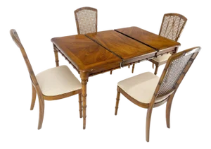 Faux Bamboo Compact Dining 34x34 Game Table 1 Leaf 4 Chairs Set