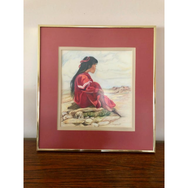 1980s Signed Original 1980s Nancy Smith “Southwest Dreams” Colored Pencil Portrait Drawing For Sale - Image 5 of 5