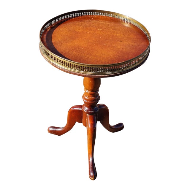 Vintage Schott French Brass Caged Wooden Accent Table For Sale