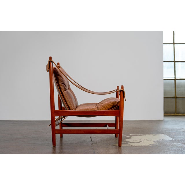 Wood Scandinavian Safari Leather Lounge Chair in Teak, 1960s For Sale - Image 7 of 10