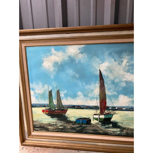 1980s 1980s Nautical Large Oil on Canvas Sailboats Signed Unknown., Framed For Sale - Image 5 of 10