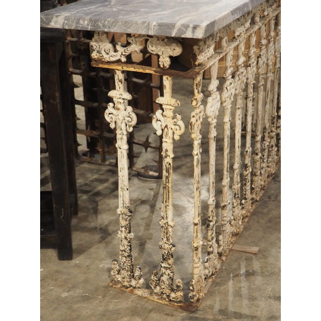 Antique Belgian Painted Iron Balcony Console Table With Marble Top, Circa 1900 For Sale - Image 4 of 17