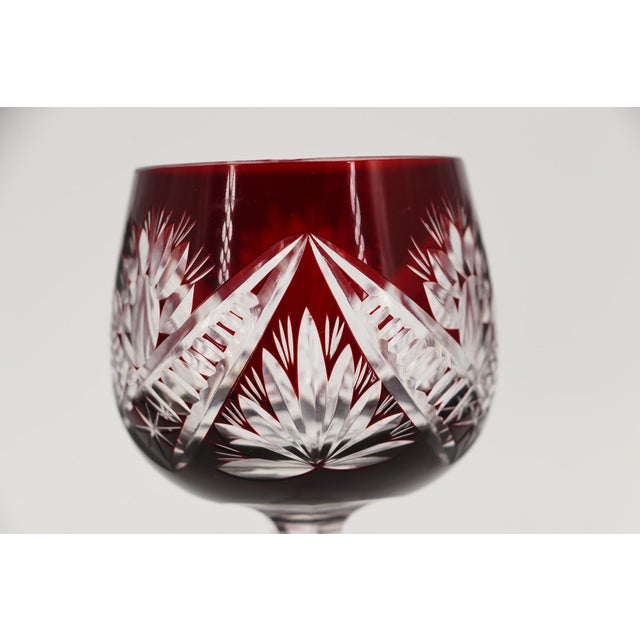 1900s Set of Six Colored Bohemia Crystal Wine Glasses For Sale - Image 12 of 16