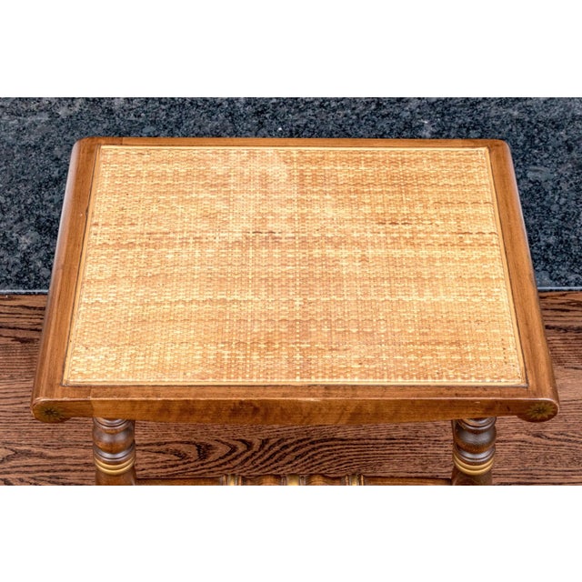Traditional Vintage Hitchcock Style Wooden Stool With Natural Cane Seat For Sale - Image 3 of 8