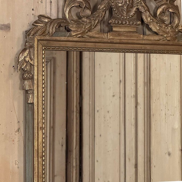 Bronze 19th Century Italian Louis XVI Hand-Carved Giltwood and Painted Mirror For Sale - Image 8 of 18