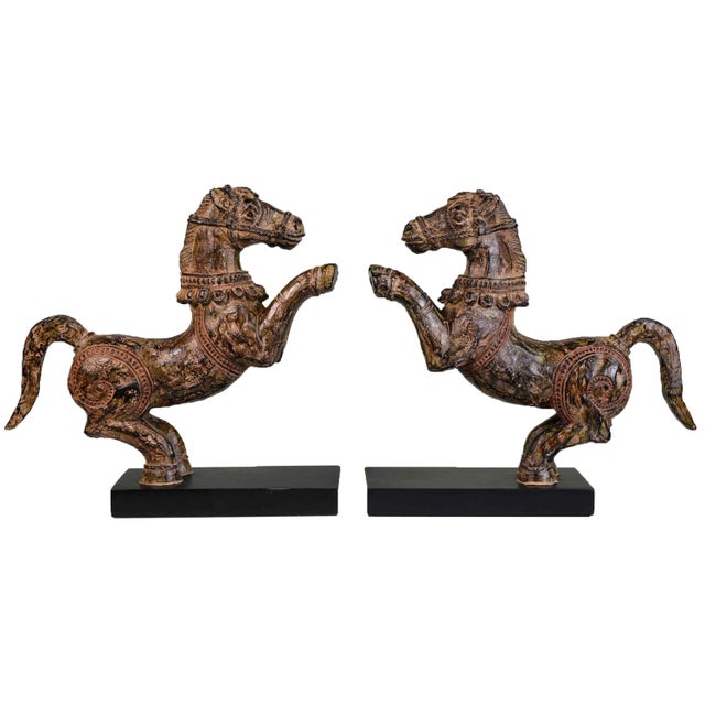Vintage Decorative Samurai Horse Figures on Lacquered Bases - a Pair For Sale - Image 12 of 13