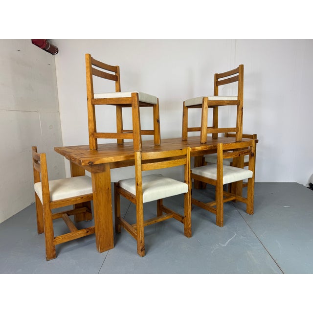 Mid-Century Modern Pine Table and Chairs by Pierre Chapo for Pierre Jeanneret, 1950s, Set of 7 For Sale - Image 18 of 18