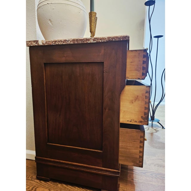 Antique 19th Century French Louis Philippe Burled Walnut Commode | Marble Top For Sale - Image 10 of 15