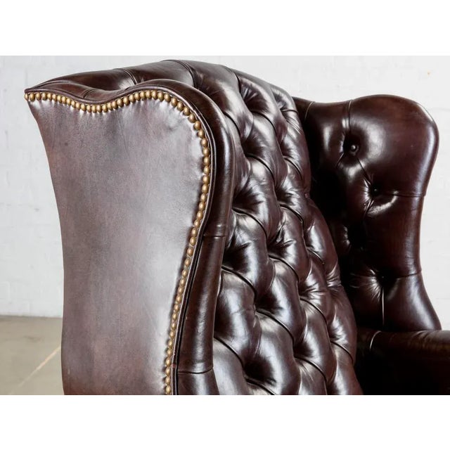 English Chesterfield Vintage Wingback Armchair W/Tufted Burgundy Leather For Sale - Image 3 of 6