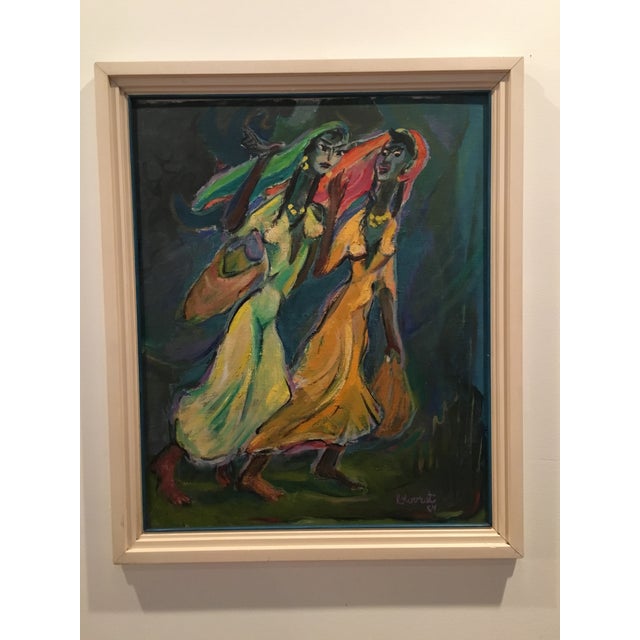 Mid Century Modern European Figurative Framed Oil Painting 1954