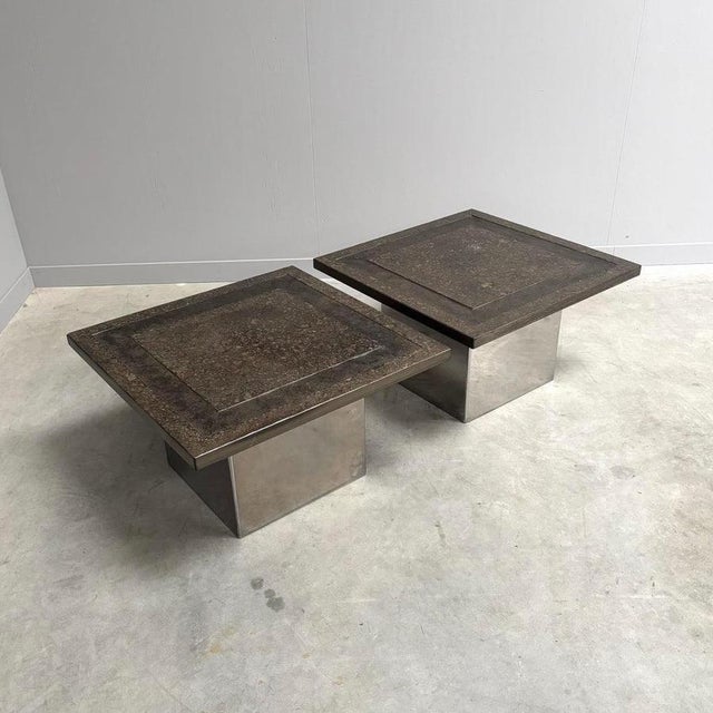 Brown Stainless Steel and Stone Coffee Tables by Peter Draenert, 1970s, Set of 2 For Sale - Image 8 of 18