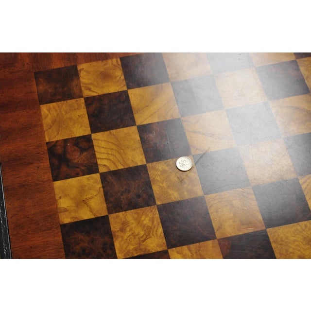 Maitland Smith Marquetry Inlay Leather Mahogany Game Table & 4 Shield Back Chair For Sale - Image 12 of 18