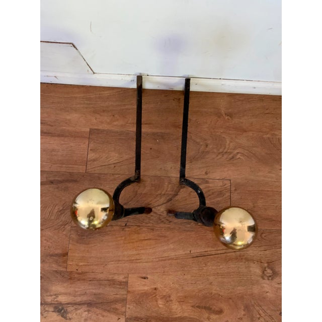 Early 20th Century Vintage Cast Iron and Brass Andirons a Pair For Sale - Image 5 of 9