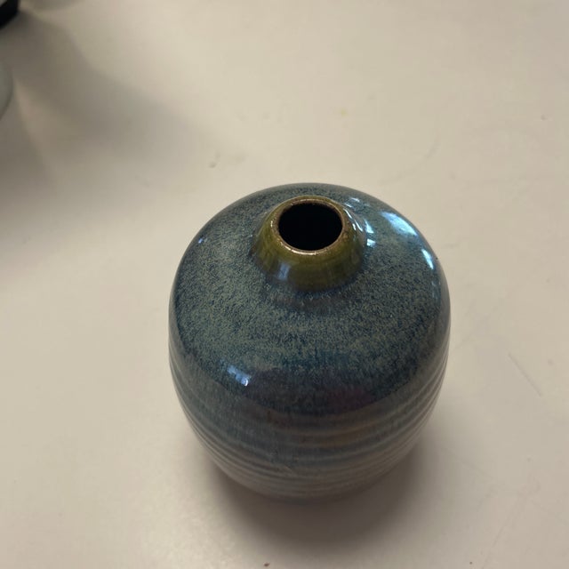 Blue and Tan Stoneware Studio Pottery Vase For Sale - Image 4 of 4
