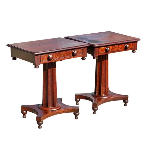 Antique Pair of Classical Mahogany Side Tables / Nightstands Sofa Table Set For Sale - Image 4 of 12