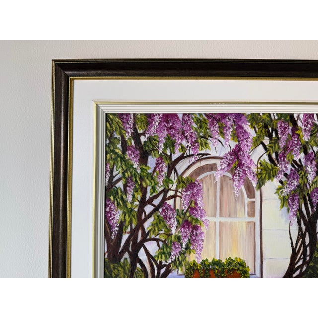 1980s Vintage Suzanne Lord House Entrance Landscape Oil on Canvas Painting, Wood Framed For Sale - Image 5 of 11