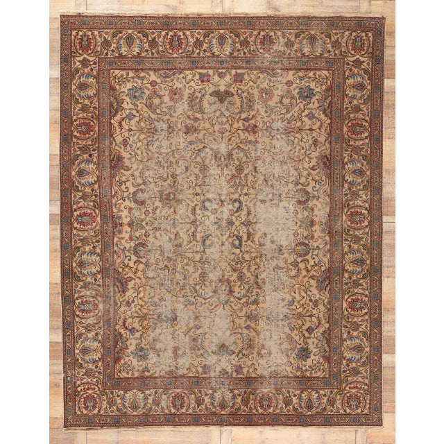 Early 20th Century Antique-Worn Persian Tabriz Rug - 09'07 X 12'03 For Sale - Image 9 of 9