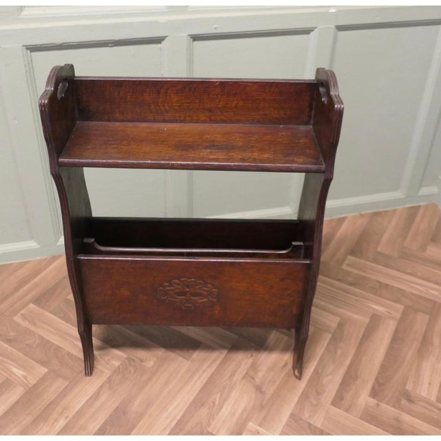 Arts and Crafts Open Front Oak Bookcase with Magazine Rack, 1920 For Sale - Image 3 of 8