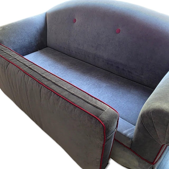 Gray Vintage Velvet Camelback Sofa For Sale - Image 8 of 13