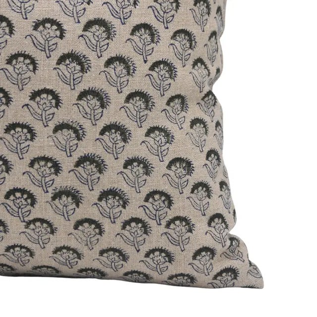 Fabdivine Artisan Block Print Throw Pillow Cover 24x24 Inch Thick Linen-Juju Flower For Sale - Image 4 of 5