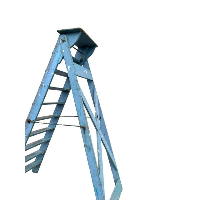 French Blue Painted Step Ladder, 1940s For Sale - Image 4 of 18
