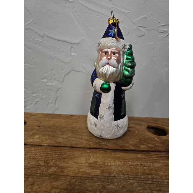 Vintage Polish Hand-Blown Glass Cobalt Blue Father Christmas Ornament For Sale - Image 12 of 12