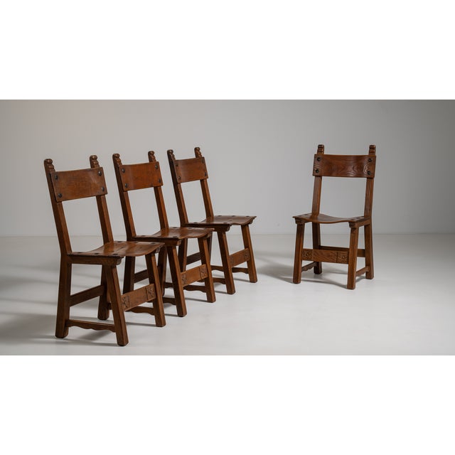 1970s Set of Four Brutalist Oak Dining Chairs For Sale - Image 4 of 14