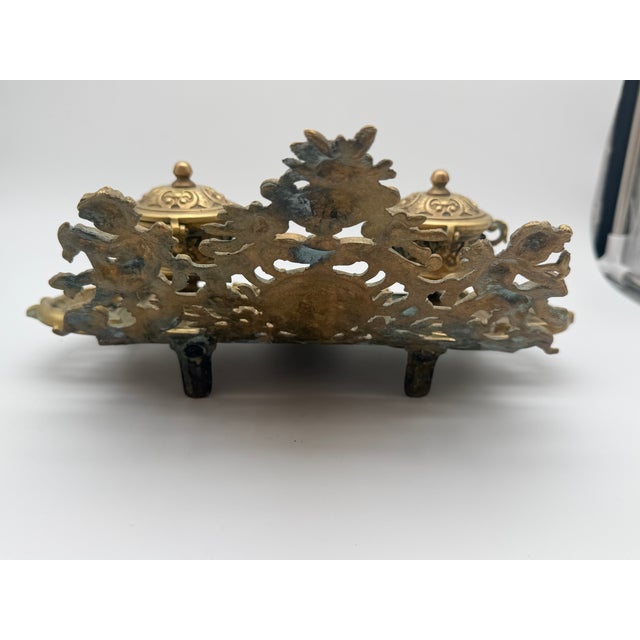 Late 19th Century Antique 19th Century French Rococo Cast Brass Double Inkwell For Sale - Image 5 of 18