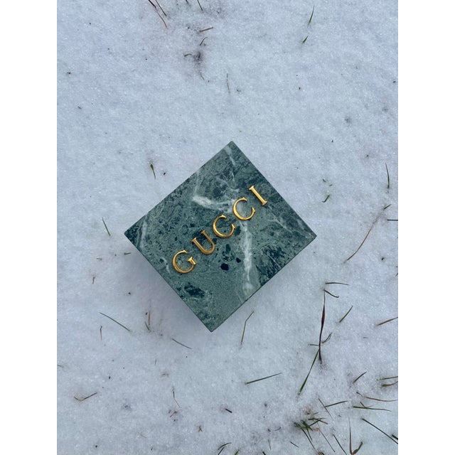 Metal Verdigris Green Marble 1970s Gucci Bookend, Minimalist Design, Circa 1970s For Sale - Image 7 of 16