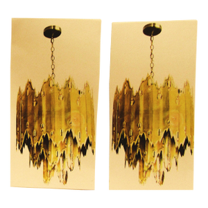 1970s Mid Century Modern Tom Greene Torch Cut Brass Brutalist Chandeliers - a Pair