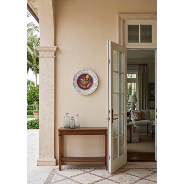 Ceramic Vintage Hand-Painted Mediterranean Style Terracotta Ceramic Wall Plate – Bird & Tulip Motif For Sale - Image 7 of 11