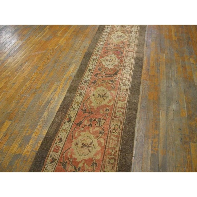 Mid-Century Modern 1940s Mid Century Modern Turtle Palmette Apricot Indian Agra Hallway Runner Rug For Sale - Image 3 of 8