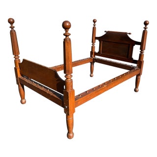 Late 19th Century Pre War Rope Bed With Fitted Metal Box Spring For Sale