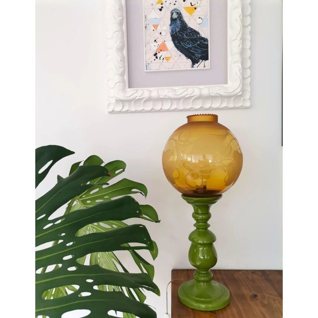 Large Mid-Century Italian Yellow & Green Wood and Glass Table Lamp For Sale - Image 6 of 18