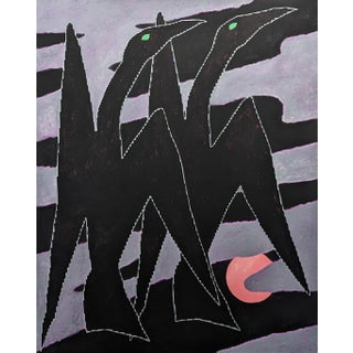 Emmanuel Araujo "Cormorant" Contemporary Purple & Black Geometric Abstract Bird Painting, 2023 For Sale