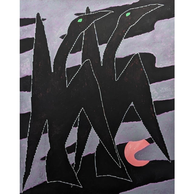 Emmanuel Araujo "Cormorant" Contemporary Purple & Black Geometric Abstract Bird Painting, 2023 For Sale