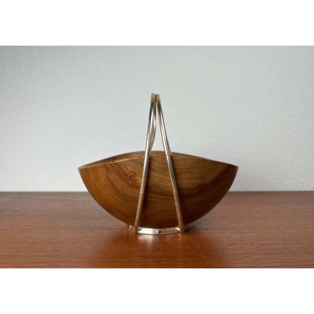 Brown Mid-Century Modern Teak and Silver Plated Metal Bowl from Grasoli, Italy, 1960s For Sale - Image 8 of 18