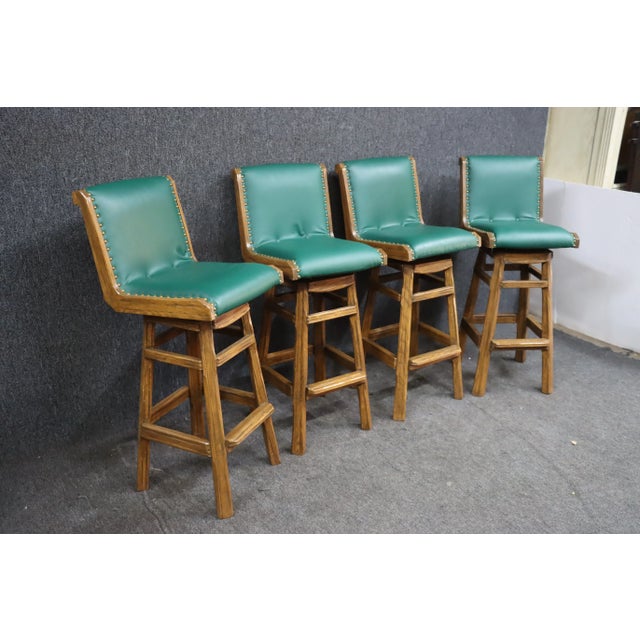 Rustic Swivel Ranch Oak Bar Stools For Sale - Image 3 of 10