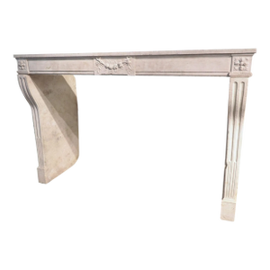A Wide 18th Century French Louis XVI Carved Limestone Fireplace Mantel, L~80 In.