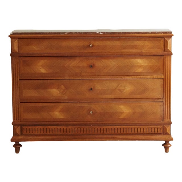 Louis XVI Chest of Drawers in Walnut with Marble Top, 1880s For Sale