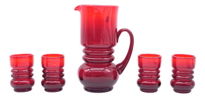 Red Glass Juice Service from Sudety Glassworks, 1970s
