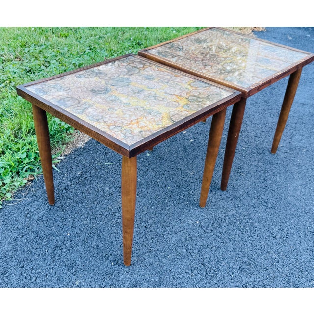 Brown Vintage 1960s Wood Square Stacking Side Tables With Glass Tops, a Pair For Sale - Image 8 of 9