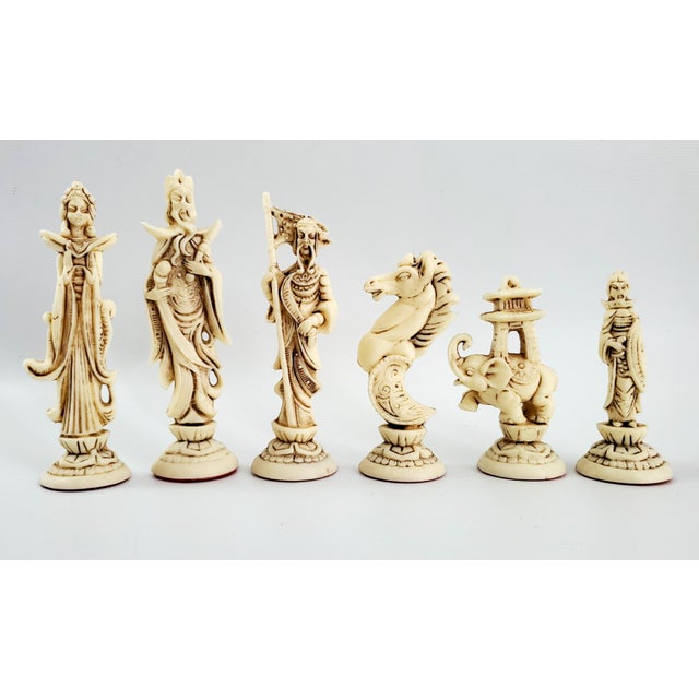 Mid 20th Century Vintage Marquetry Chess Set With Chinese Figurines For Sale - Image 5 of 15