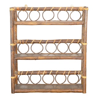 Mid 20th Century Audoux Minet Style Shelf, Rattan Wood Wall Shelf For Sale
