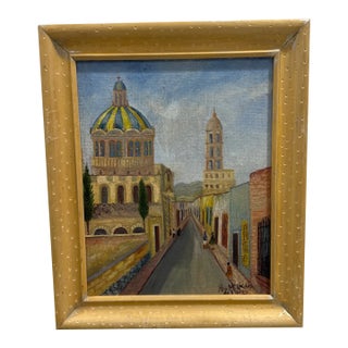 Vintage Spanish Landscape Painting on Board ~ Signed For Sale